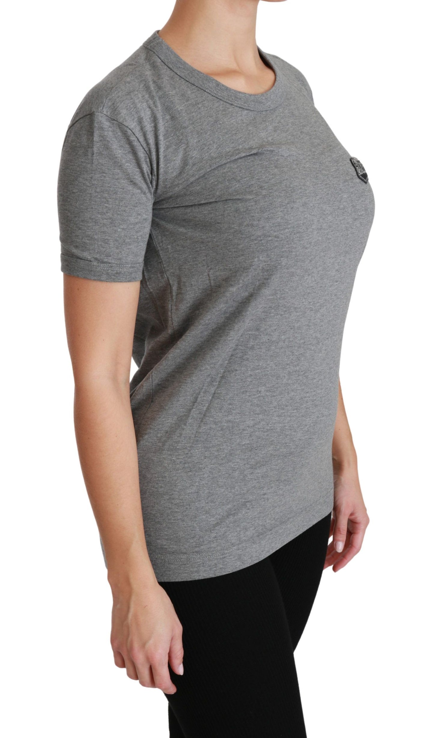 Dolce &amp; Gabbana Chic Gray Amore Patch Crewneck Tee