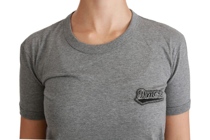 Dolce &amp; Gabbana Chic Gray Amore Patch Crewneck Tee