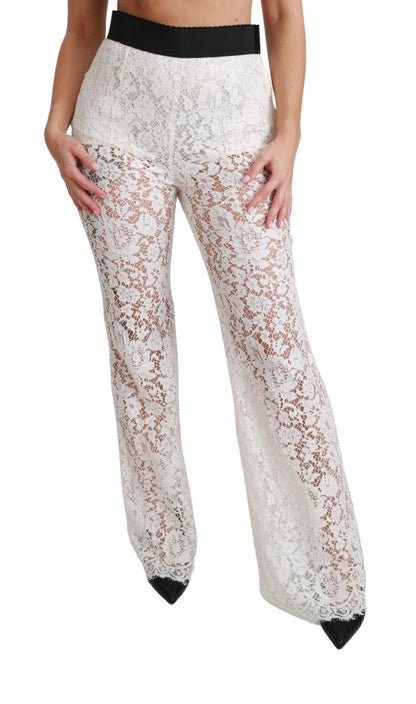 Dolce &amp; Gabbana Elegant White Lace High Waist Pants