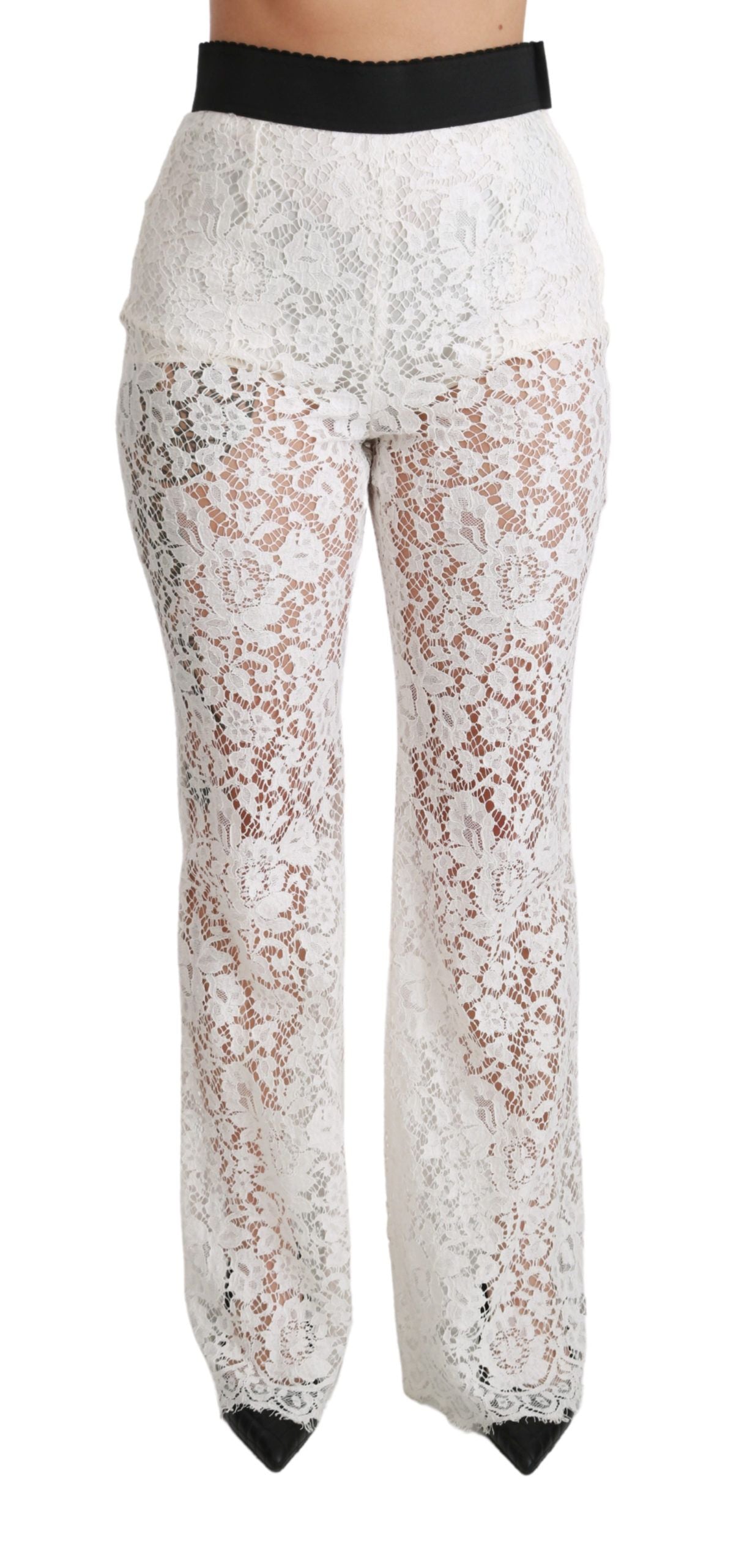 Dolce &amp; Gabbana Elegant White Lace High Waist Pants