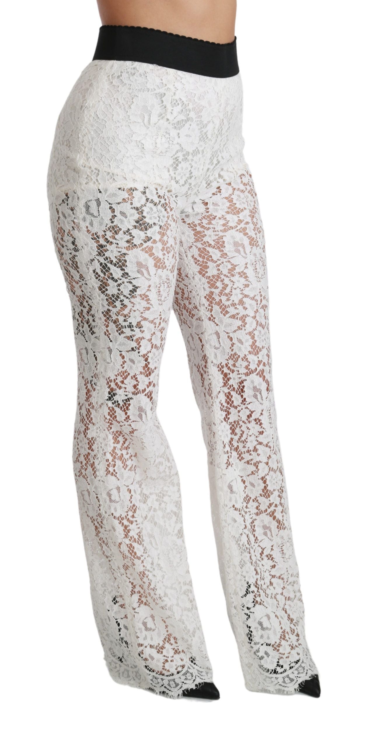 Dolce &amp; Gabbana Elegant White Lace High Waist Pants