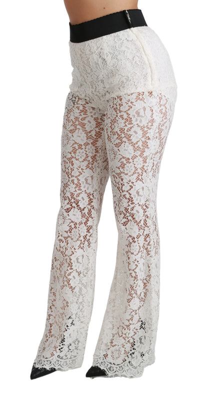 Dolce &amp; Gabbana Elegant White Lace High Waist Pants