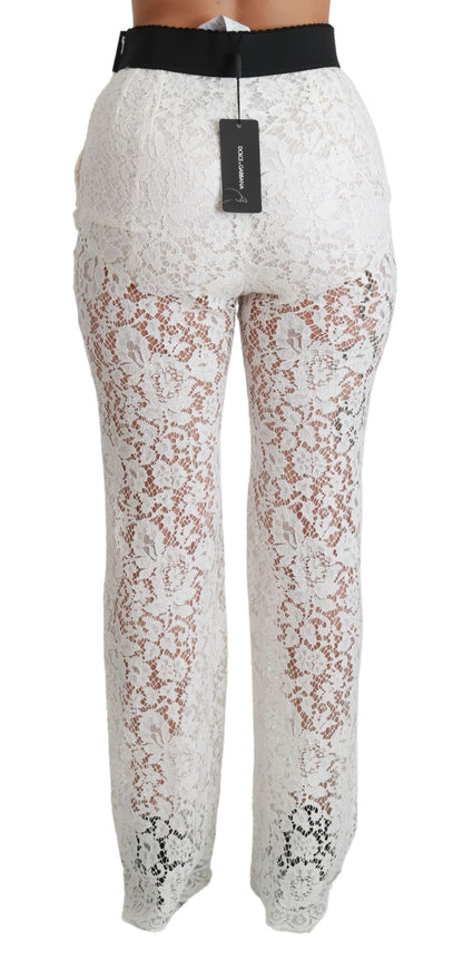 Dolce &amp; Gabbana Elegant White Lace High Waist Pants