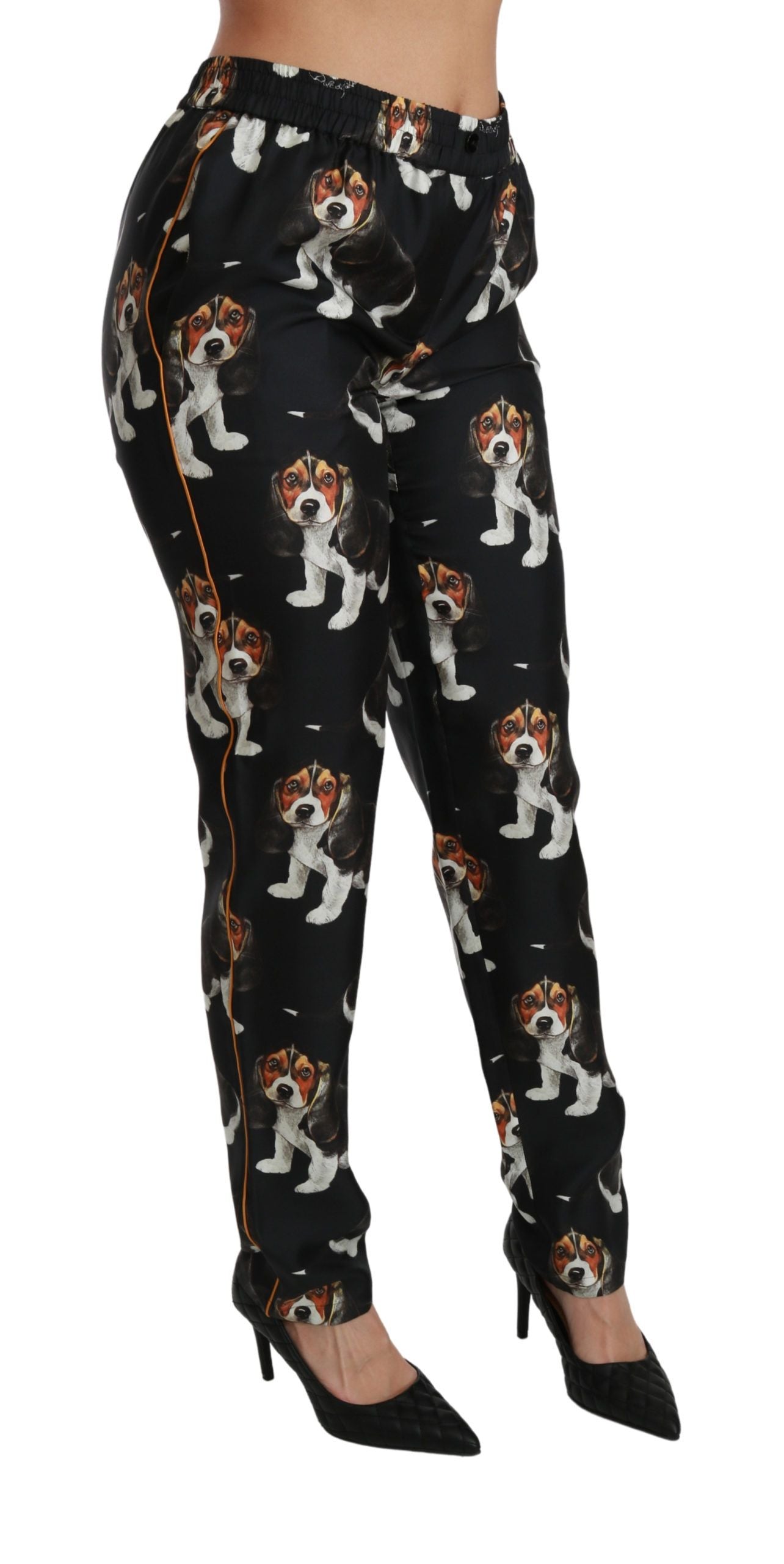 Dolce &amp; Gabbana Elegant Silk Puppy Dog Print Pants