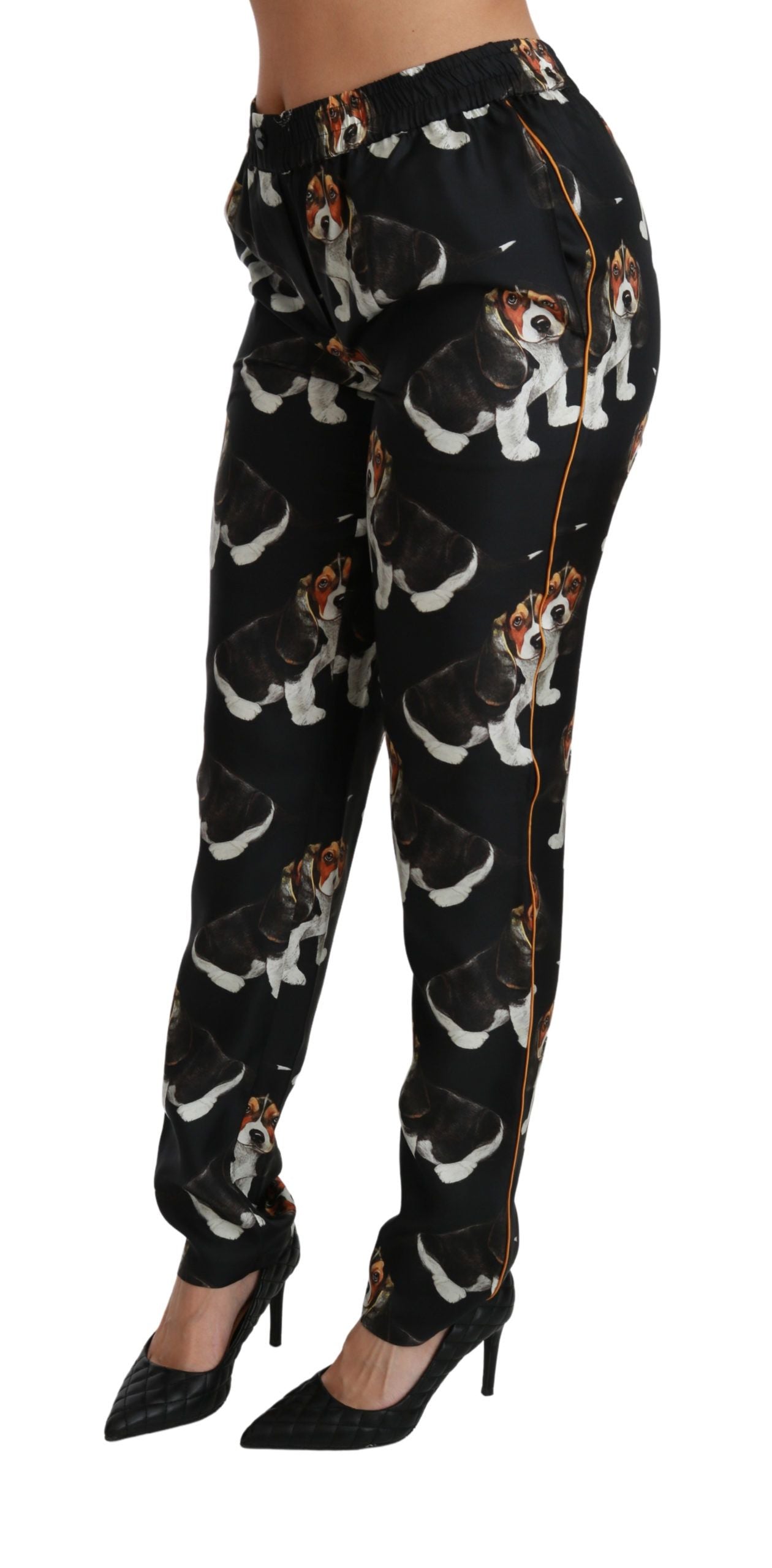 Dolce &amp; Gabbana Elegant Silk Puppy Dog Print Pants