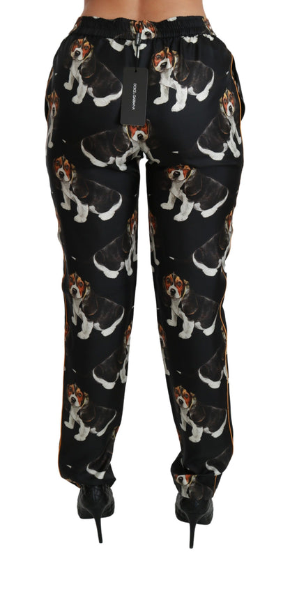 Dolce &amp; Gabbana Elegant Silk Puppy Dog Print Pants