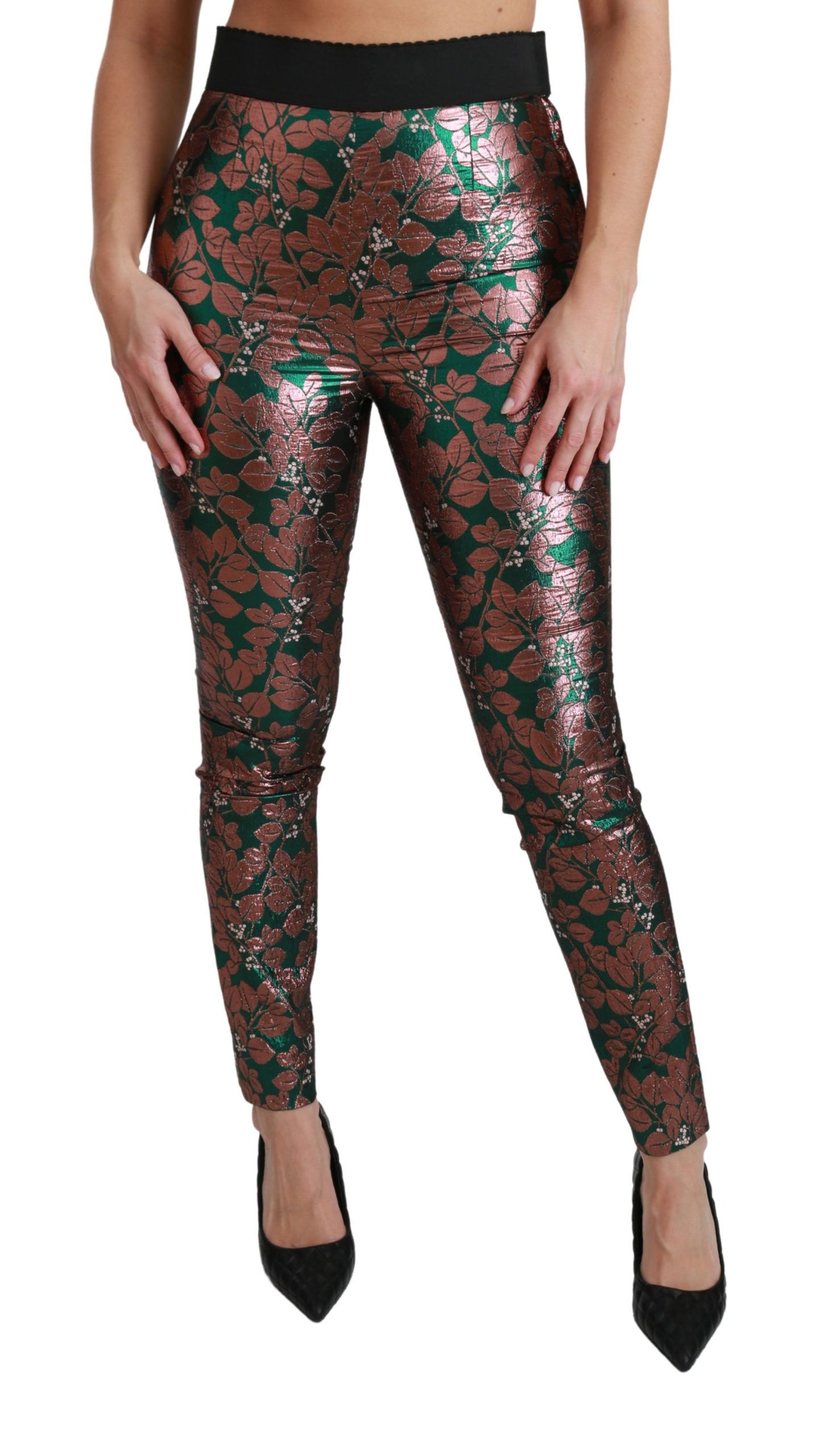 Dolce &amp; Gabbana Elegant Bronze Leaf Metallic Trousers