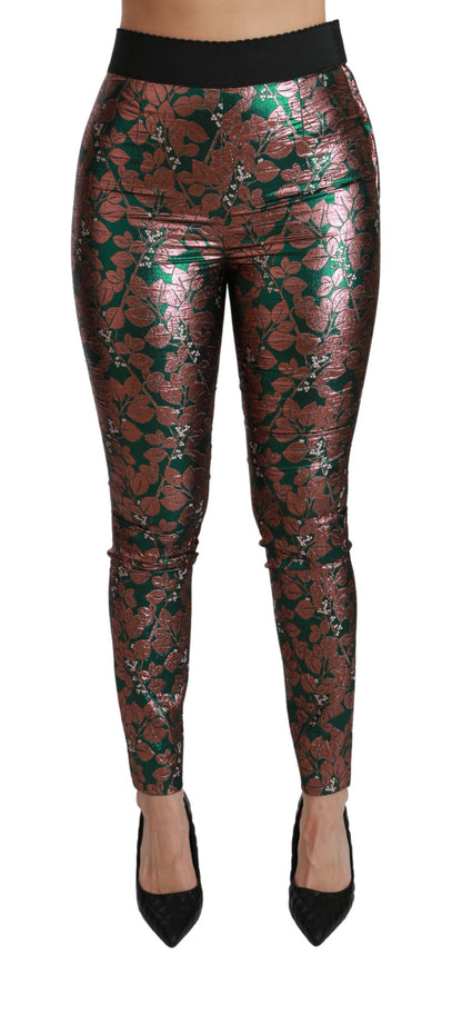 Dolce &amp; Gabbana Elegant Bronze Leaf Metallic Trousers