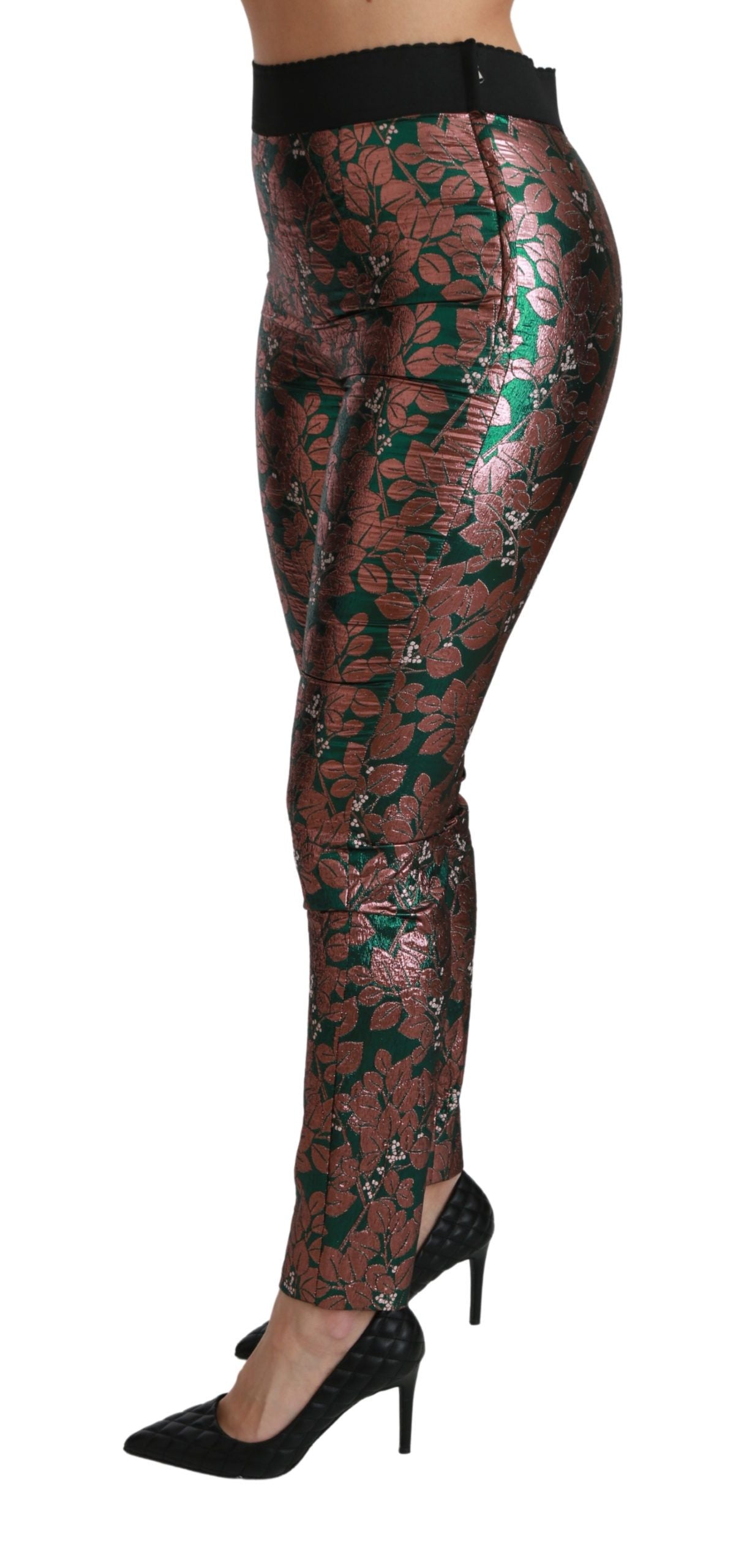 Dolce &amp; Gabbana Elegant Bronze Leaf Metallic Trousers