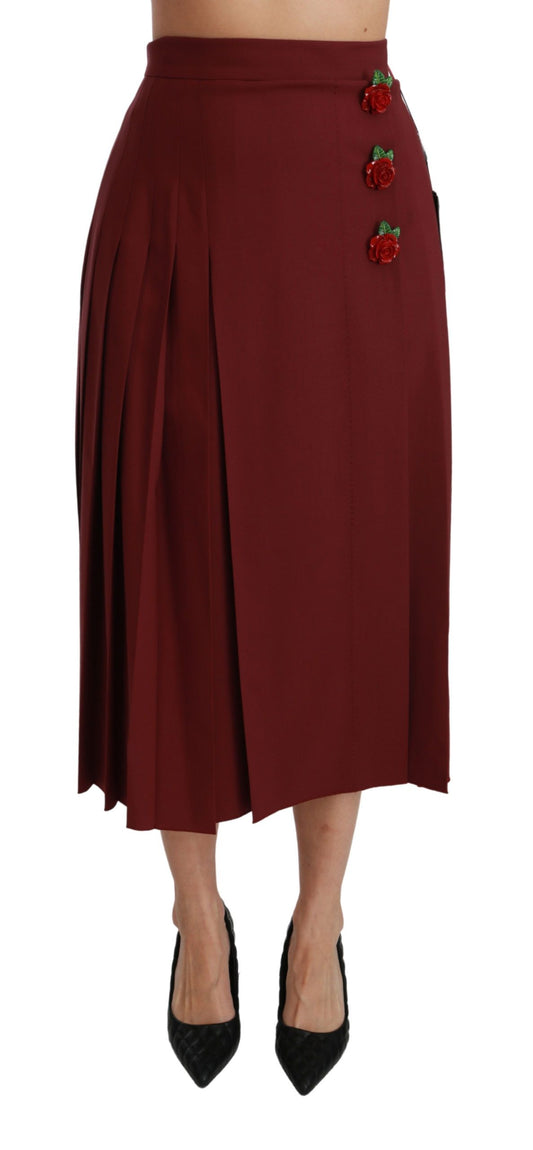 Dolce &amp; Gabbana Elegant Red High Waist Virgin Wool Skirt