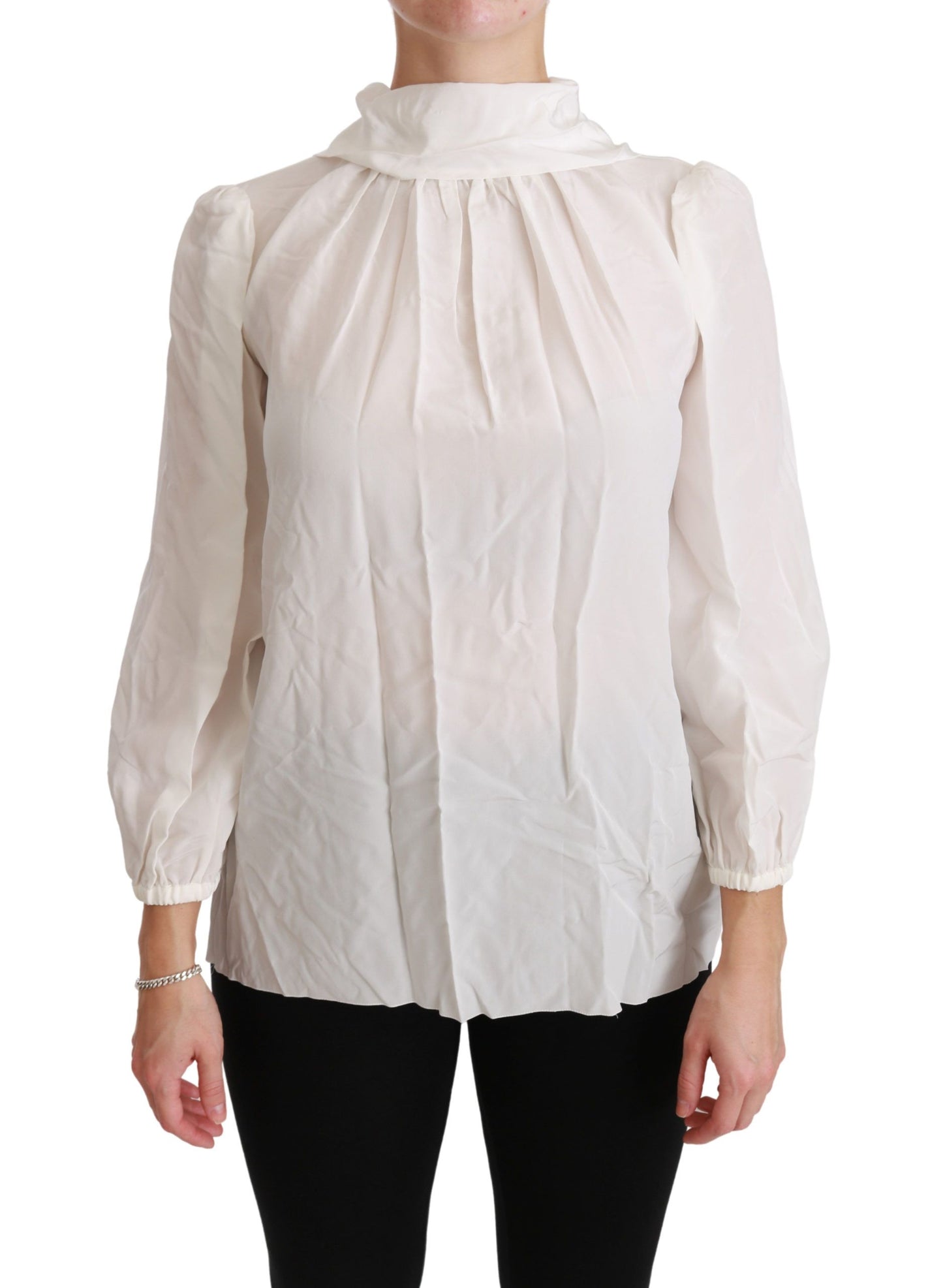 Dolce &amp; Gabbana Elegant White Silk Turtle Neck Blouse