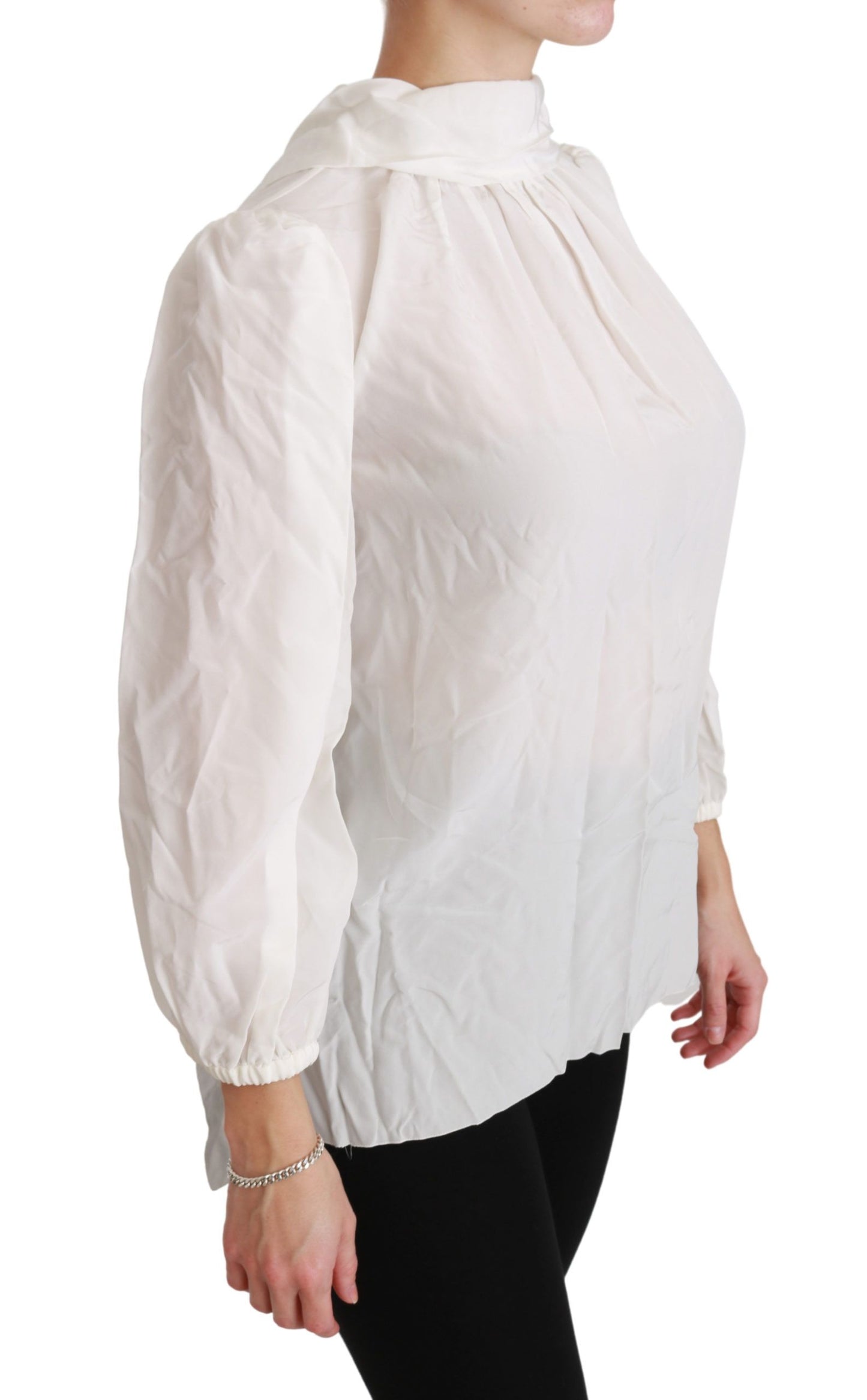 Dolce &amp; Gabbana Elegant White Silk Turtle Neck Blouse