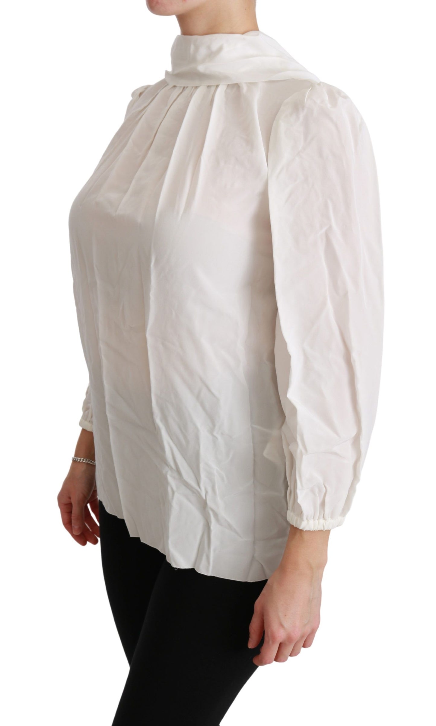 Dolce &amp; Gabbana Elegant White Silk Turtle Neck Blouse