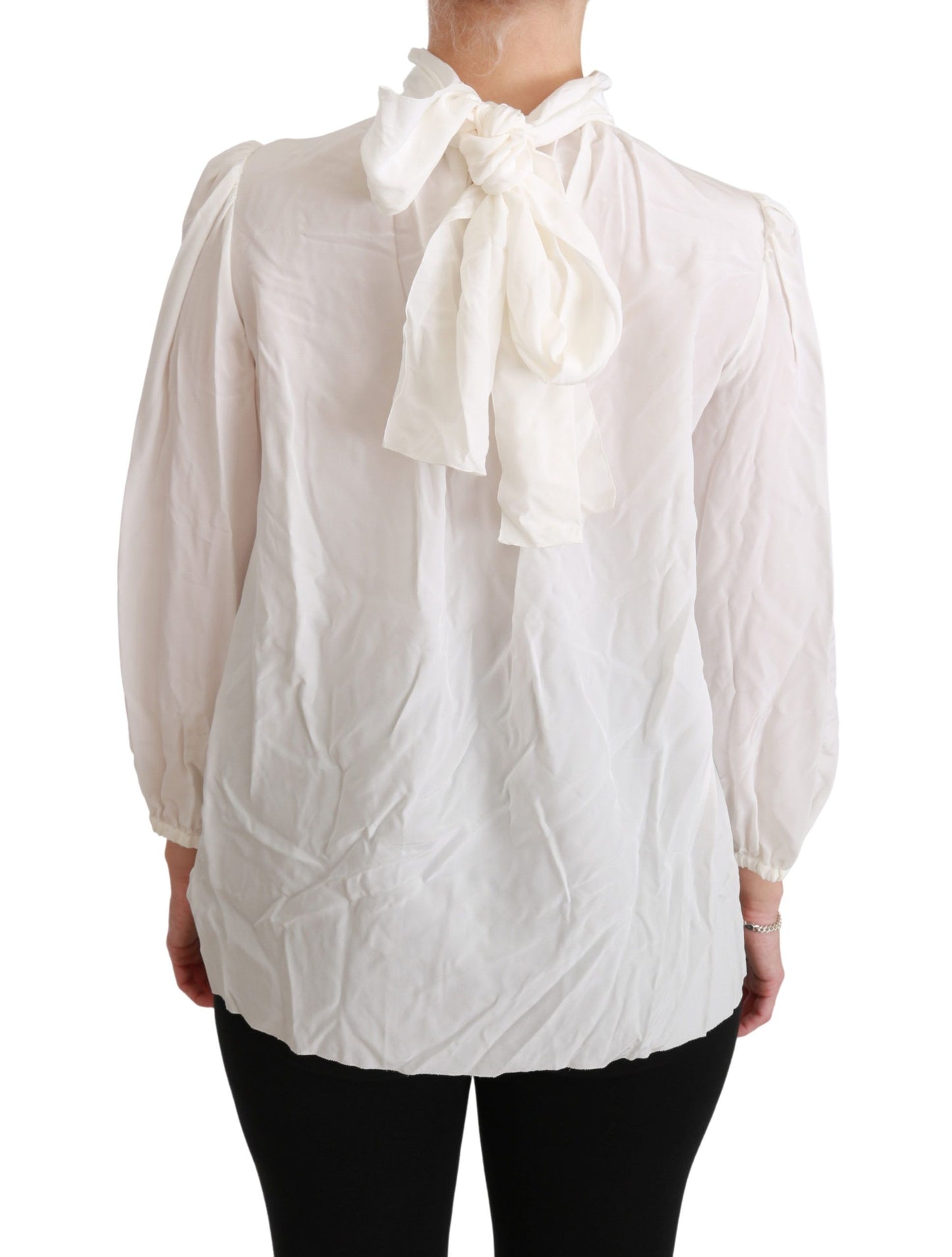 Dolce &amp; Gabbana Elegant White Silk Turtle Neck Blouse