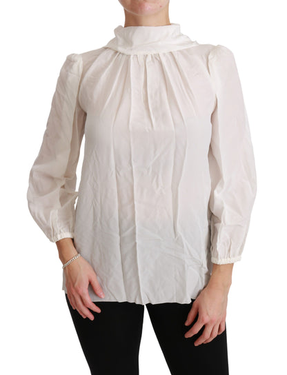 Dolce &amp; Gabbana Elegant White Silk Turtle Neck Blouse