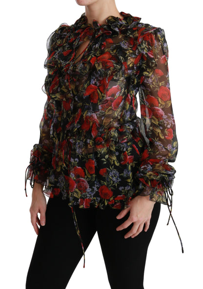 Dolce & Gabbana Elegant Floral Silk Long Sleeve Blouse