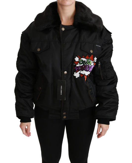 Dolce &amp; Gabbana Elegant Black Bomber Jacket with Detachable Features