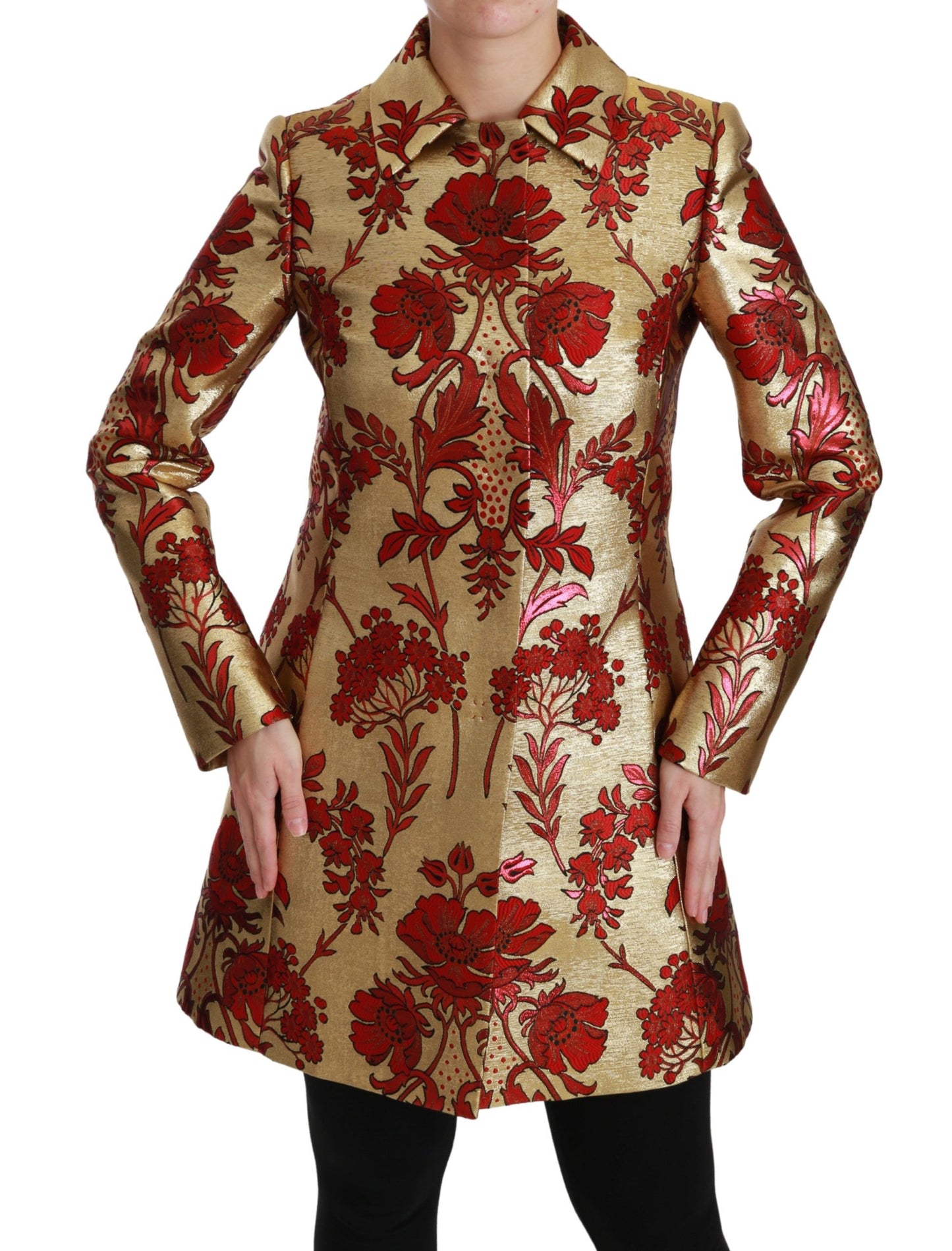 Dolce & Gabbana Elegant Gold Floral Brocade Trench Coat