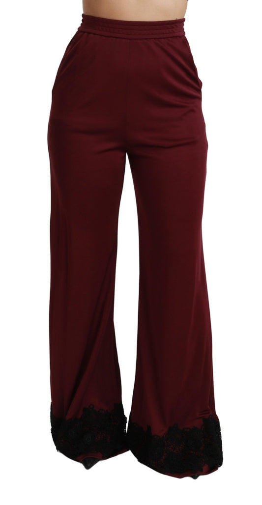 Dolce &amp; Gabbana Elegant Maroon High Waist Wide Leg Trousers