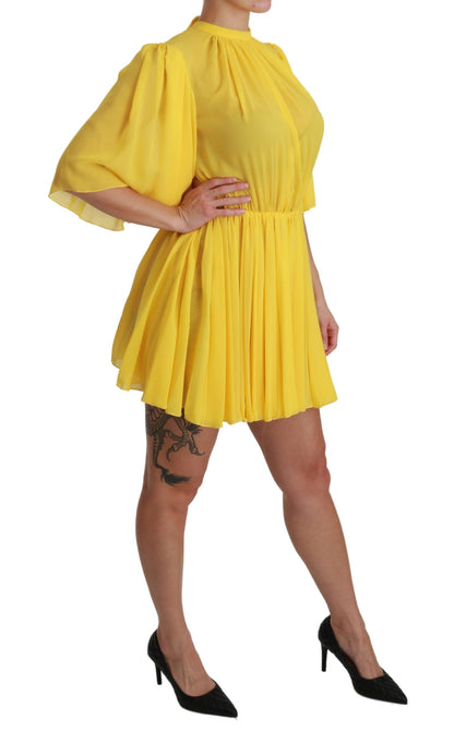 Dolce &amp; Gabbana Silk Pleated A-line Mini Dress in Sunshine Yellow