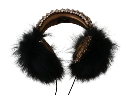 Dolce &amp; Gabbana Gold Black Crystal Embellished Headphones