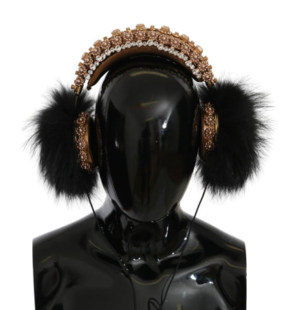 Dolce &amp; Gabbana Gold Black Crystal Embellished Headphones