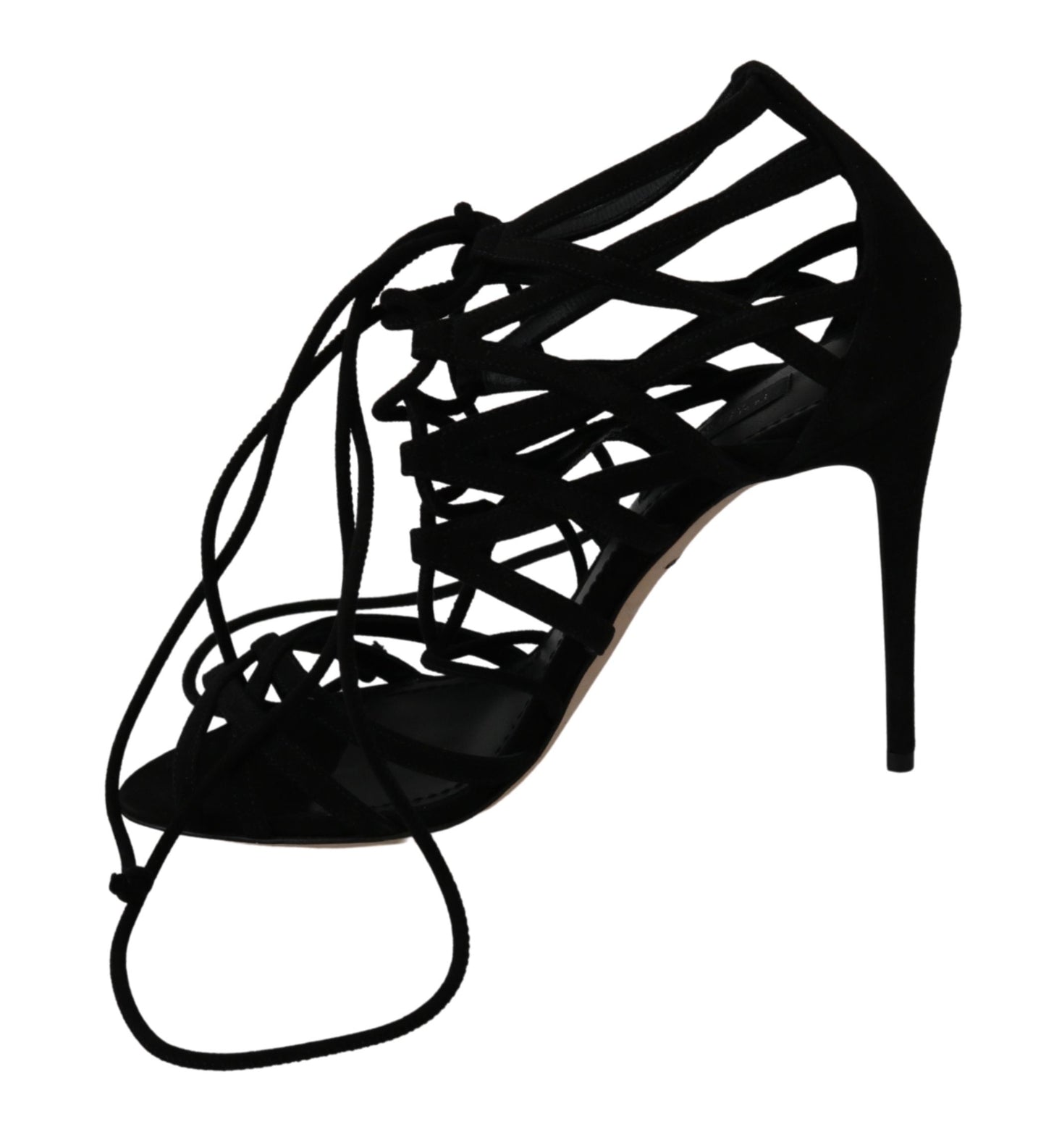 Dolce &amp; Gabbana Elegant Black Suede Stiletto Ankle Strap Sandals