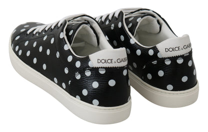 Dolce &amp; Gabbana Black Polka Dotted Leather Sneakers