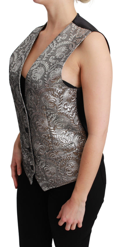 Dolce &amp; Gabbana Elegant Silver Sleeveless Brocade Cardigan