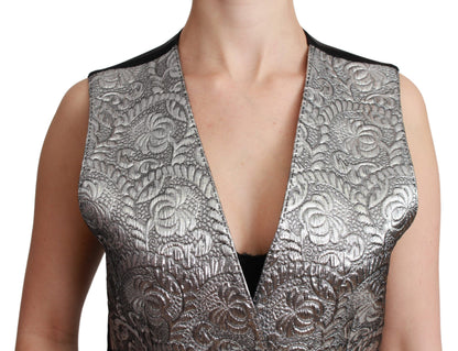 Dolce &amp; Gabbana Elegant Silver Sleeveless Brocade Cardigan