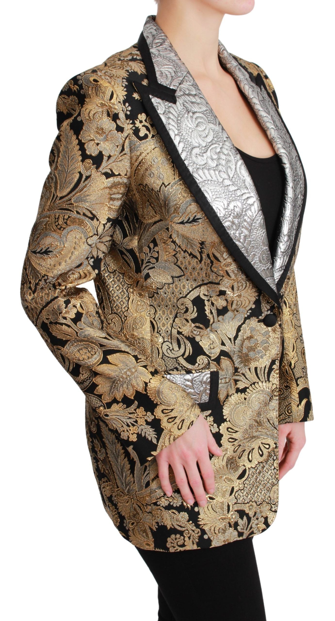 Dolce &amp; Gabbana Elegant Gold Floral Jacquard Blazer