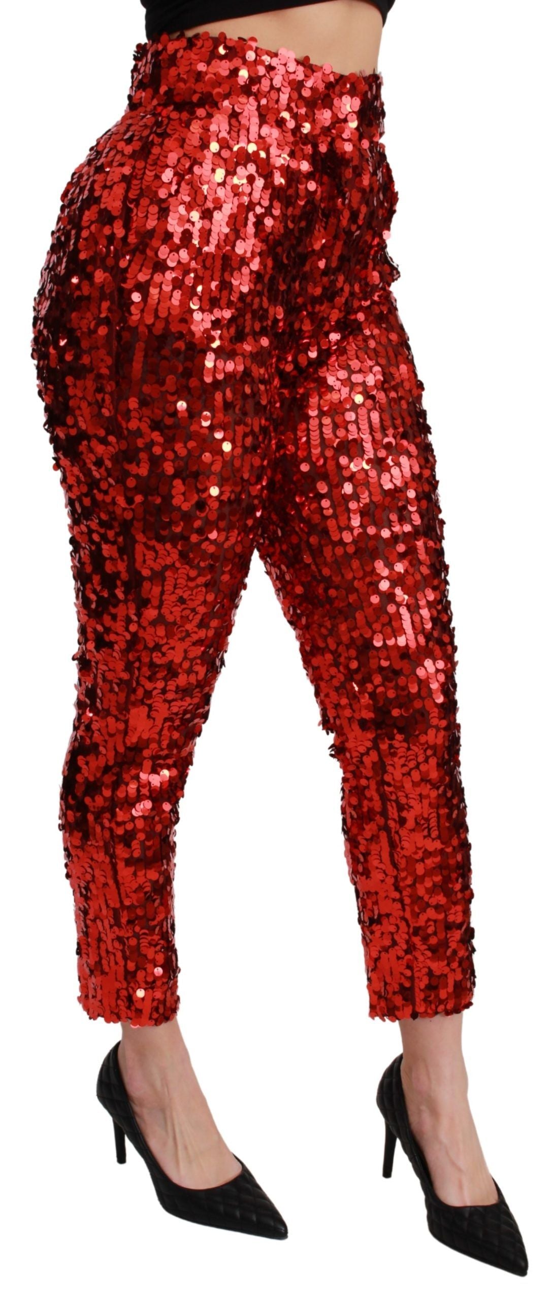 Dolce &amp; Gabbana Elegant High-Waist Cropped Red Trousers