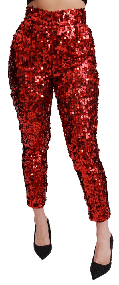 Dolce &amp; Gabbana Elegant High-Waist Cropped Red Trousers