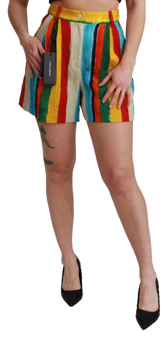 Dolce &amp; Gabbana Multicolor Striped High-Waist Shorts