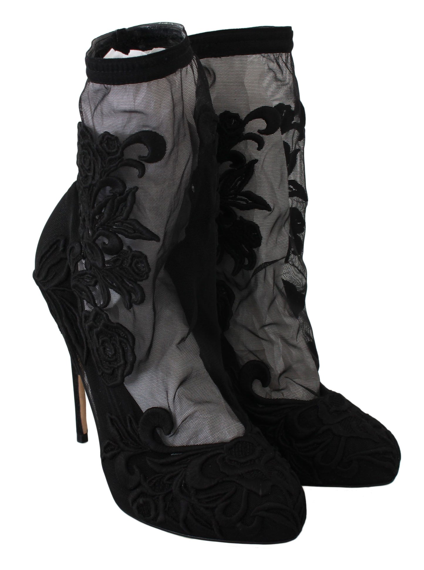 Dolce &amp; Gabbana Embroidered Floral Stiletto Socks Booties