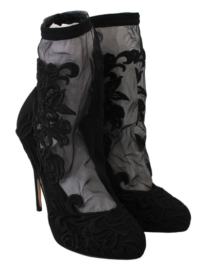 Dolce &amp; Gabbana Embroidered Floral Stiletto Socks Booties