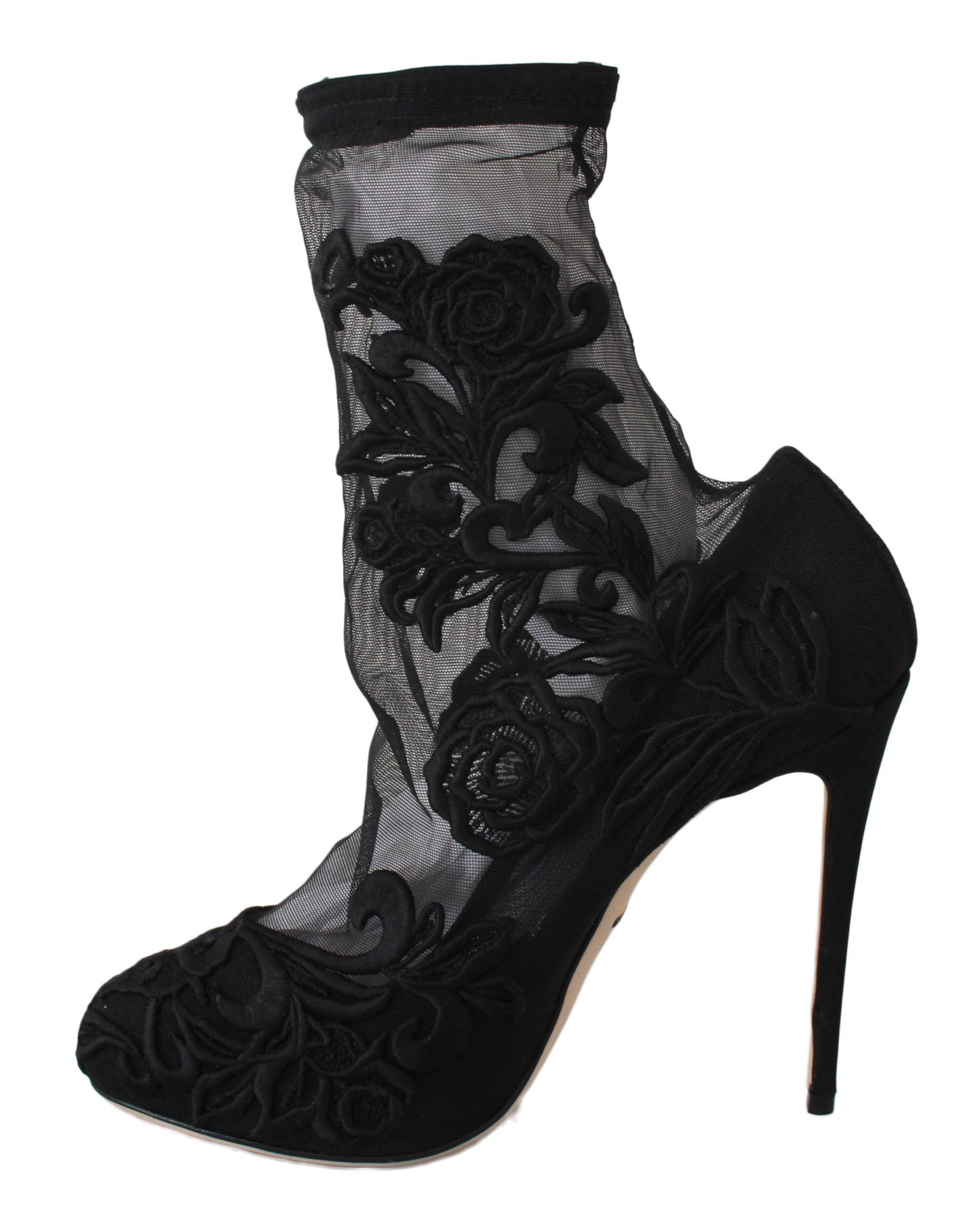 Dolce &amp; Gabbana Embroidered Floral Stiletto Socks Booties