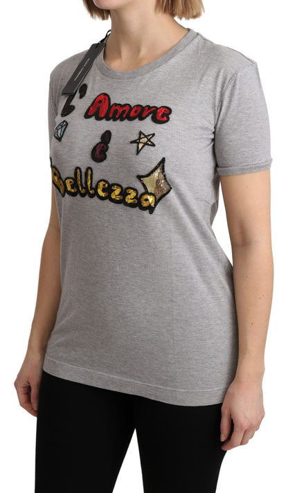 Dolce &amp; Gabbana Sequined Motive Cotton Tee