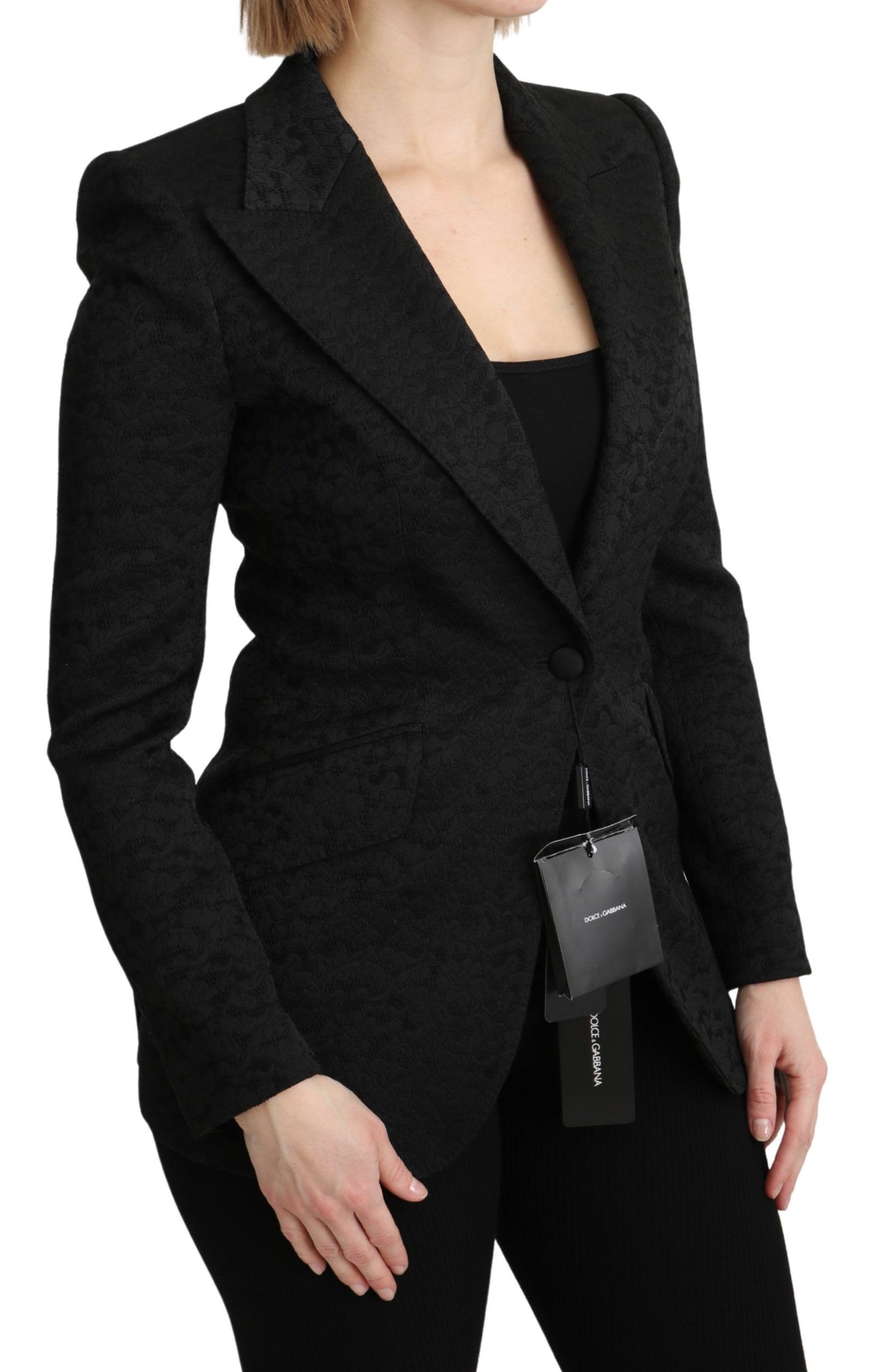 Dolce &amp; Gabbana Elegant Black Brocade Single Breasted Blazer