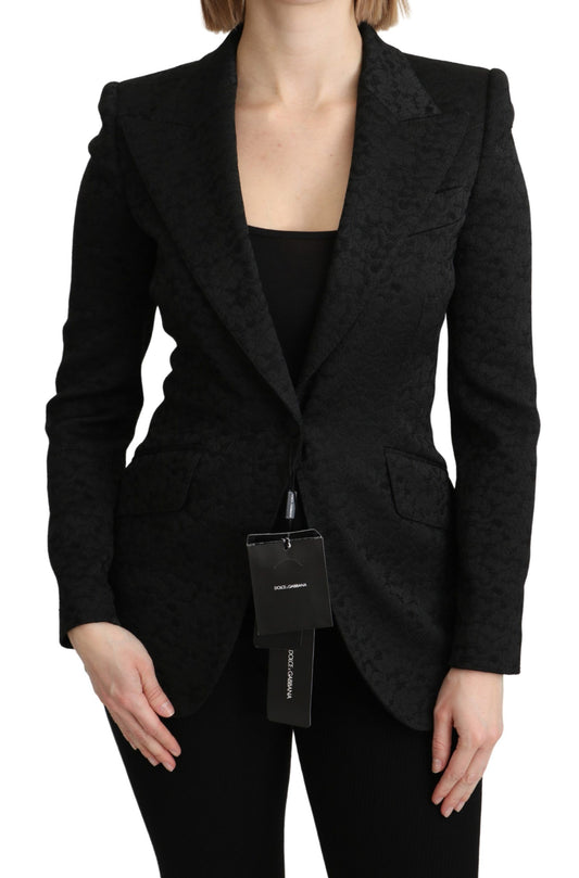 Dolce &amp; Gabbana Elegant Black Brocade Single Breasted Blazer