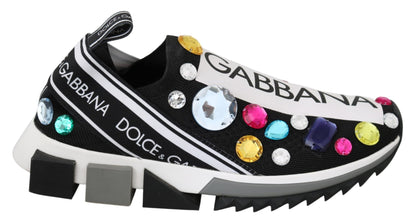 Dolce &amp; Gabbana Black Crystal-Embellished Low Top Sneakers