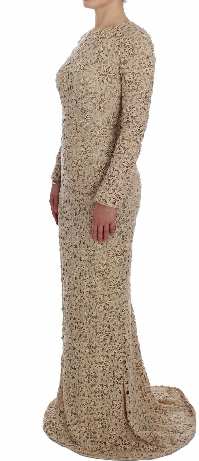 Dolce &amp; Gabbana Beige Floral Lace Long Sleeve Maxi Dress