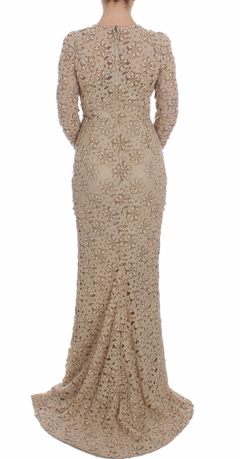 Dolce &amp; Gabbana Beige Floral Lace Long Sleeve Maxi Dress