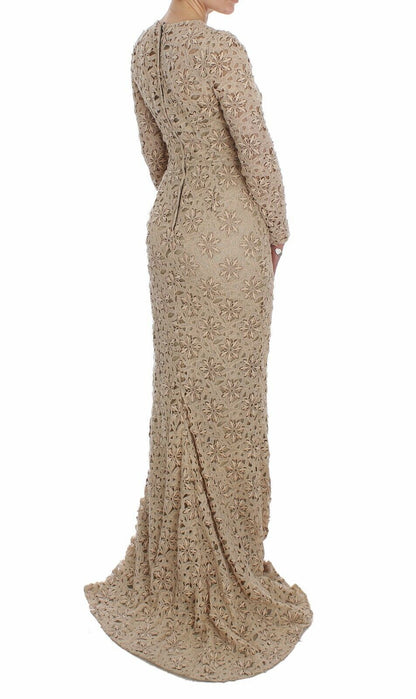 Dolce &amp; Gabbana Beige Floral Lace Long Sleeve Maxi Dress