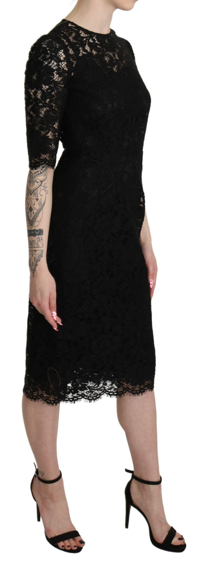 Dolce &amp; Gabbana Elegant Black Lace Sheath Knee-Length Dress