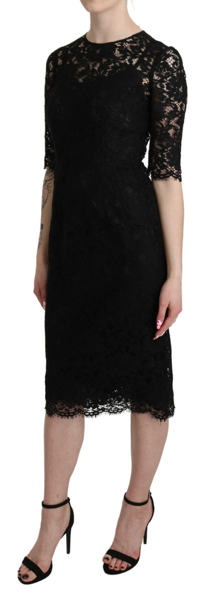 Dolce &amp; Gabbana Elegant Black Lace Sheath Knee-Length Dress