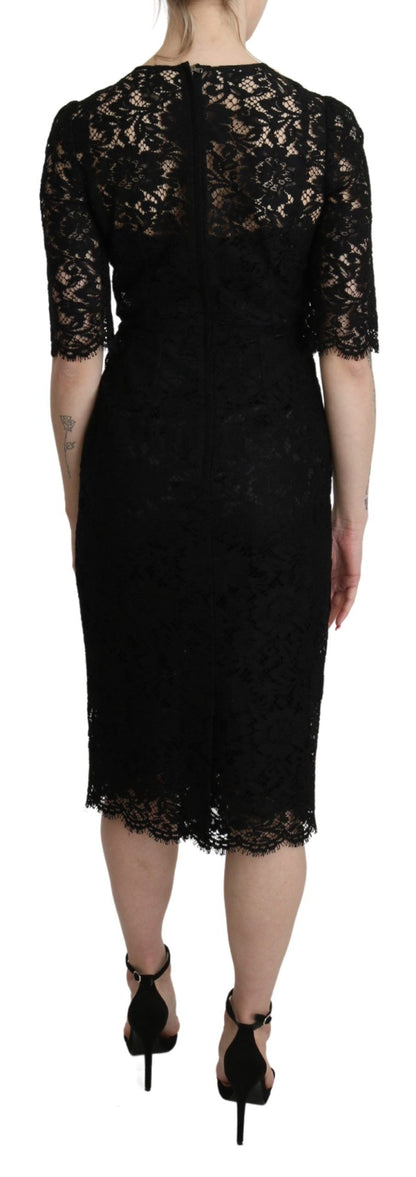 Dolce &amp; Gabbana Elegant Black Lace Sheath Knee-Length Dress