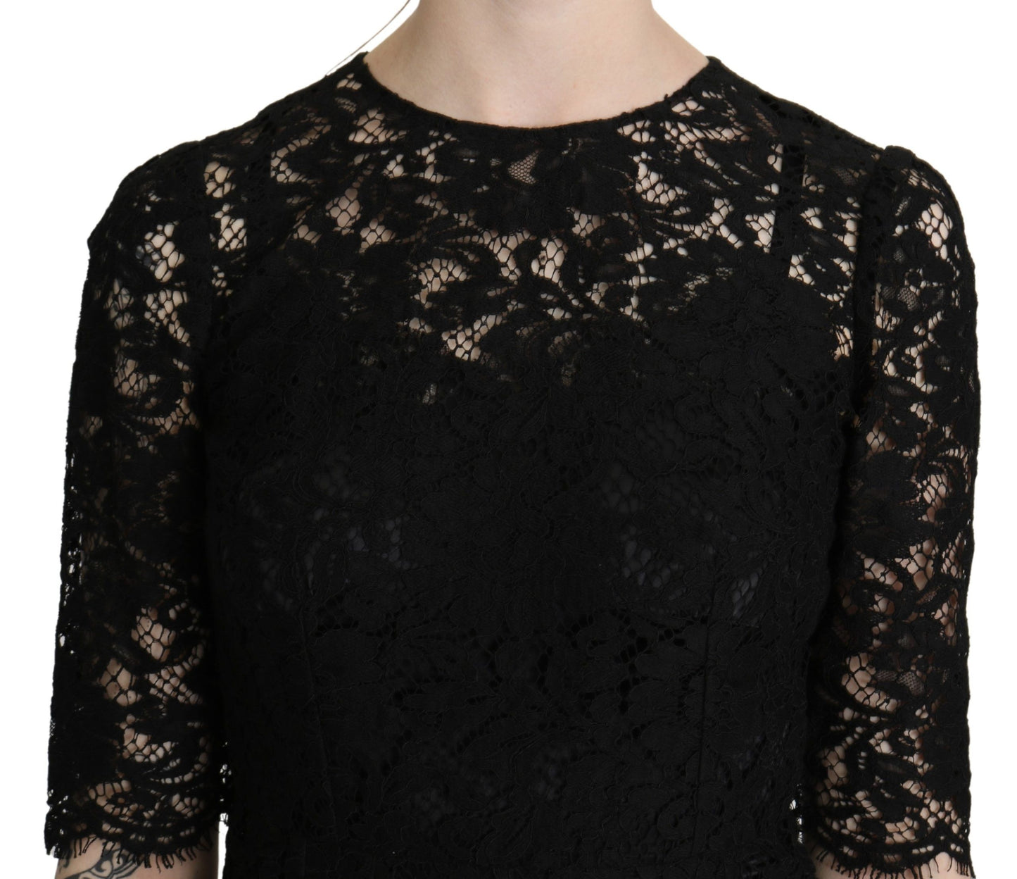 Dolce &amp; Gabbana Elegant Black Lace Sheath Knee-Length Dress