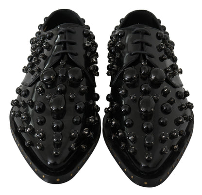 Dolce &amp; Gabbana Elegant Black Crystal Leather Dress Shoes