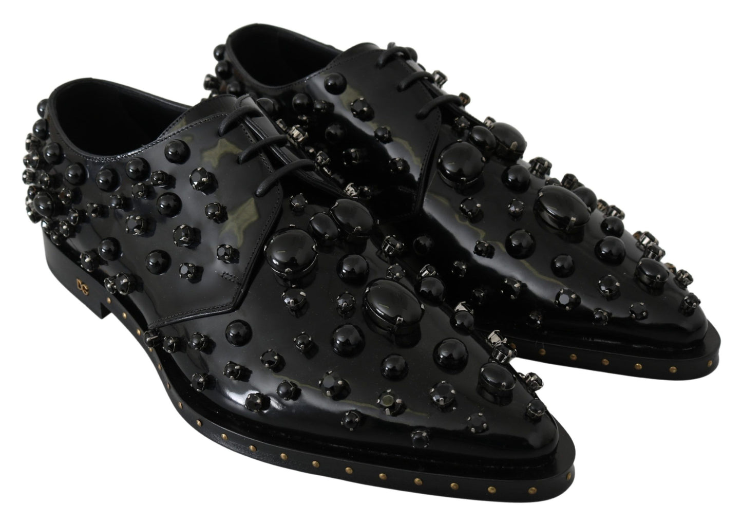 Dolce &amp; Gabbana Elegant Black Crystal Leather Dress Shoes